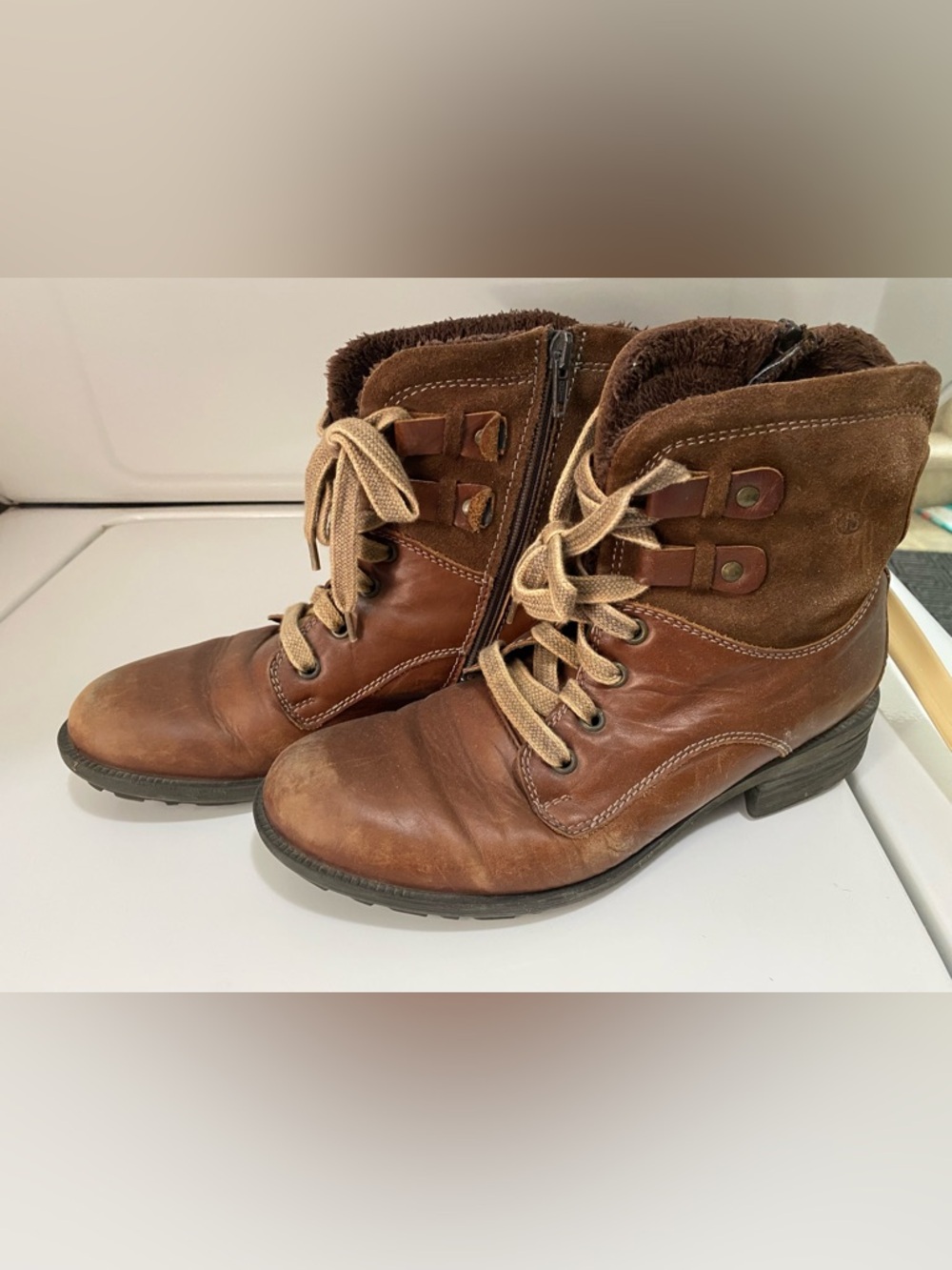 Josef Seibel Brown Leather Lace-Up Ankle Boots Lined